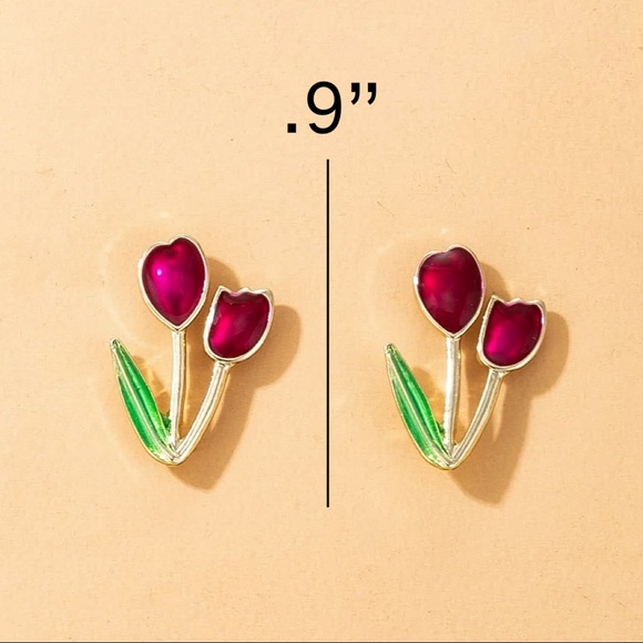 Any 2/$20! Gold & Red Double Tulip Stud Earrings - Picture 6 of 8